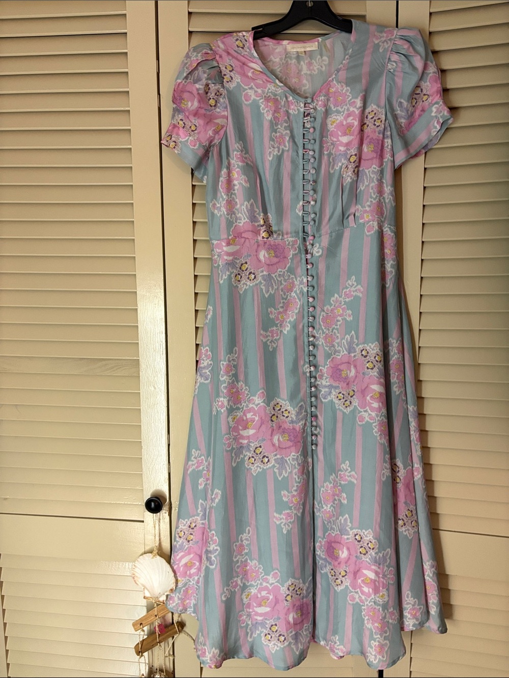 LoveShackFancy Pastel Pink and Light Blue Floral Midi Dress